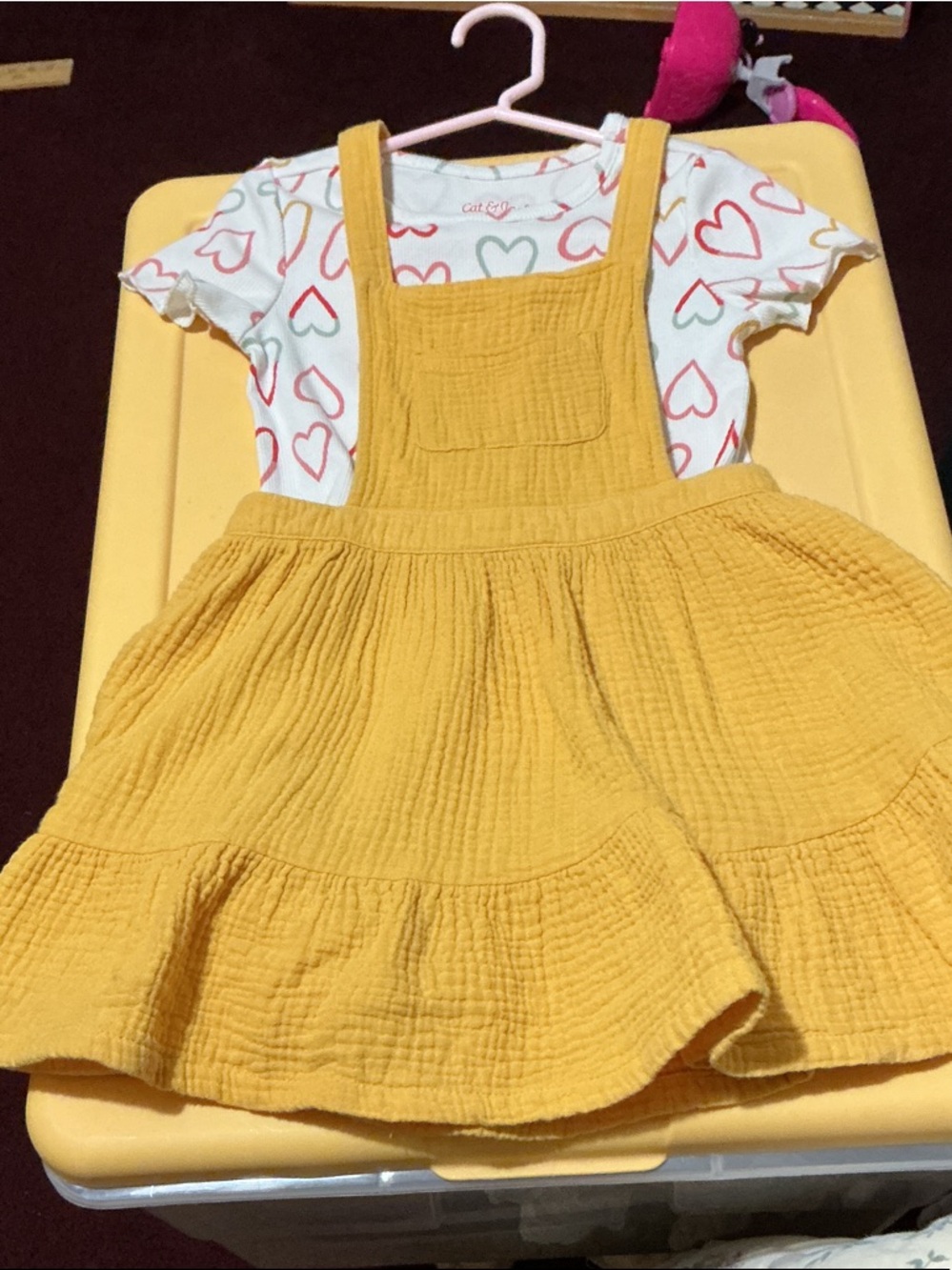 Cat & Jack White Tee with Multicolor Heart Print and Yellow Layer